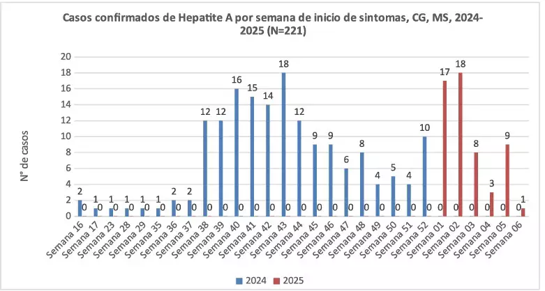 Casos de hepatite A já somam 56 em 2025, mesmo com vacinação ampliada