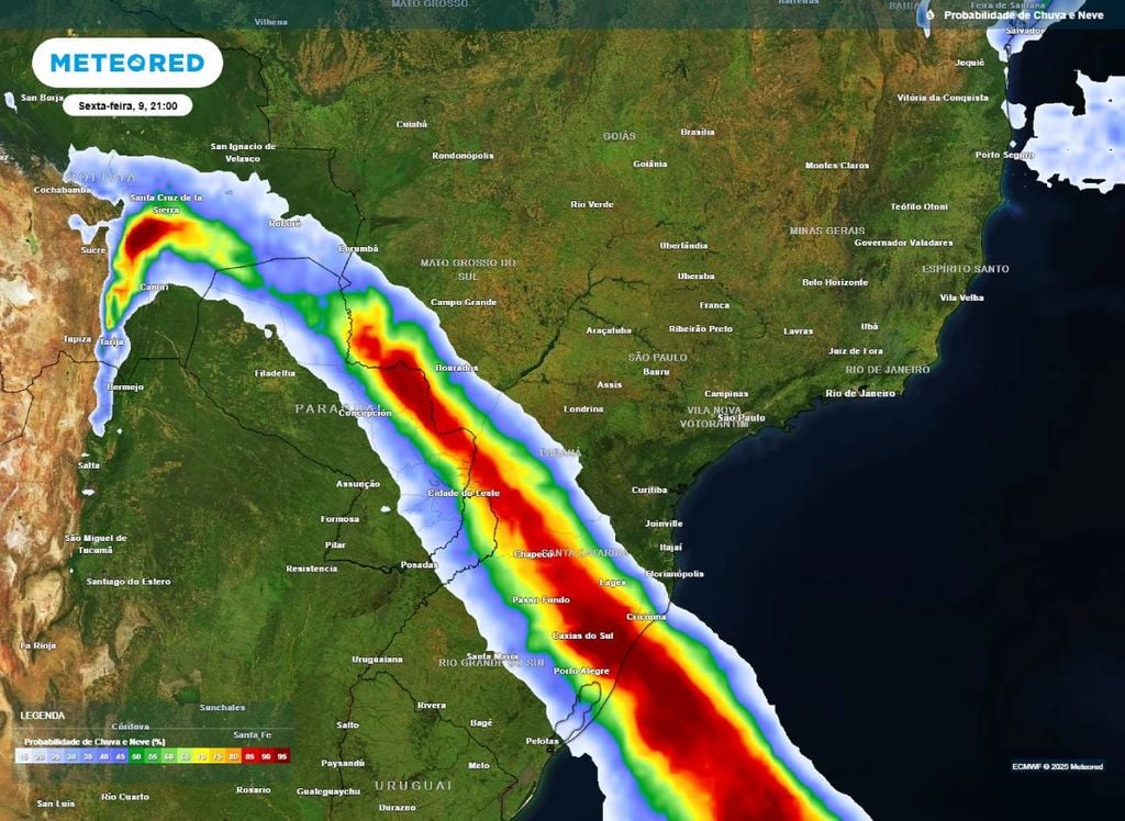 Frente fria traz forte mudança do tempo a partir desta sexta-feira nos estados RS, SC, PR, MS, SP e RJ, com chuva no Mato Grosso do Sul