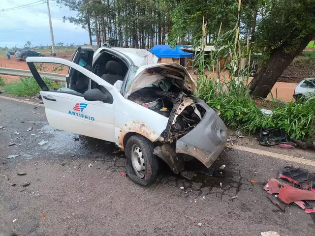 Batida frontal entre carreta e picape deixa dois mortos